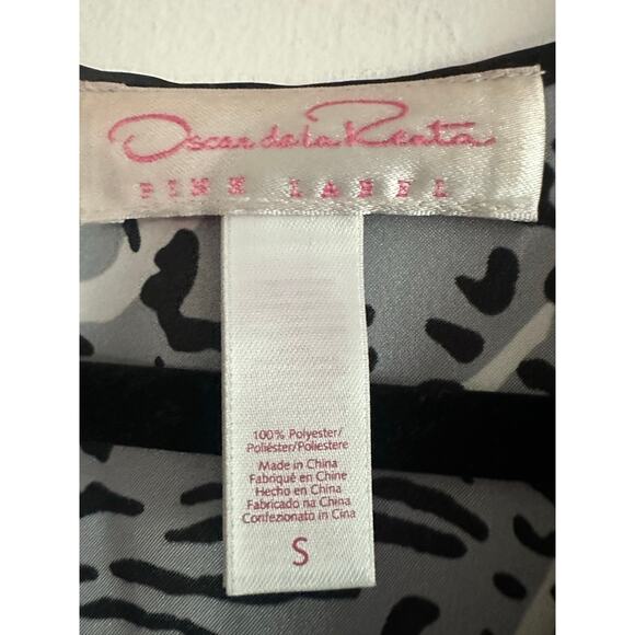 OSCAR DE LA RENTA Pink Label Gray Black Animal Print Satin Housecoat Robe - Sz S - Picture 3 of 4
